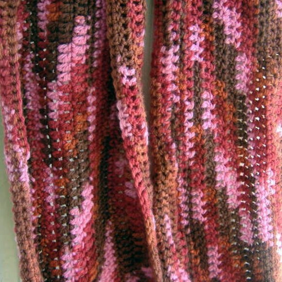 Red Pink Wool Infinity Scarf Circle Wrap Oversize Long Handmade Crochet Knit NWT - Picture 2 of 4